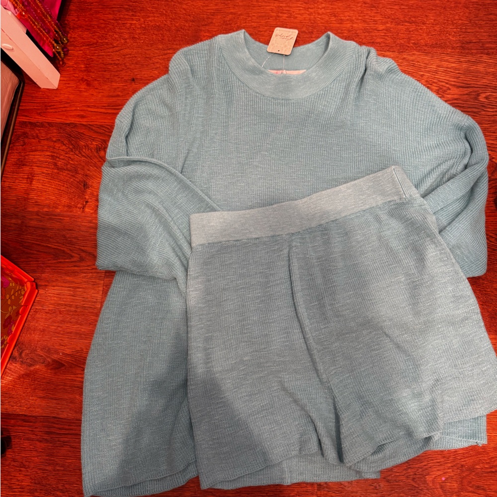 Free People Teal Knit Sweater and Shorts